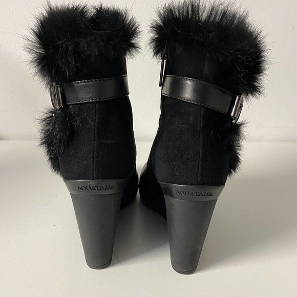 Aquatalia Natalie Black Ankle Wedge Heel Boot Leather Suede Faux Fur Rou… - Picture 4 of 9